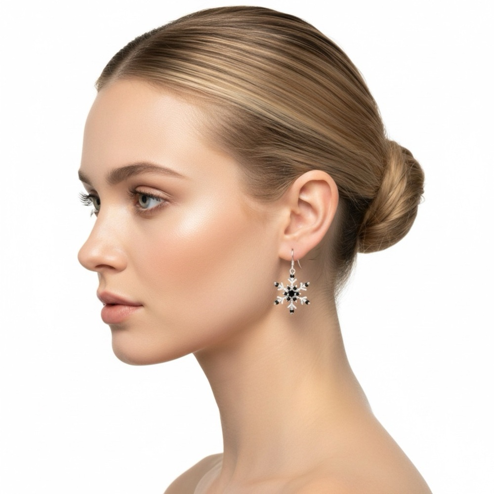 Silver Sterling Sliver Snowflake Earrings with Cubic‎ Zirconia 8095